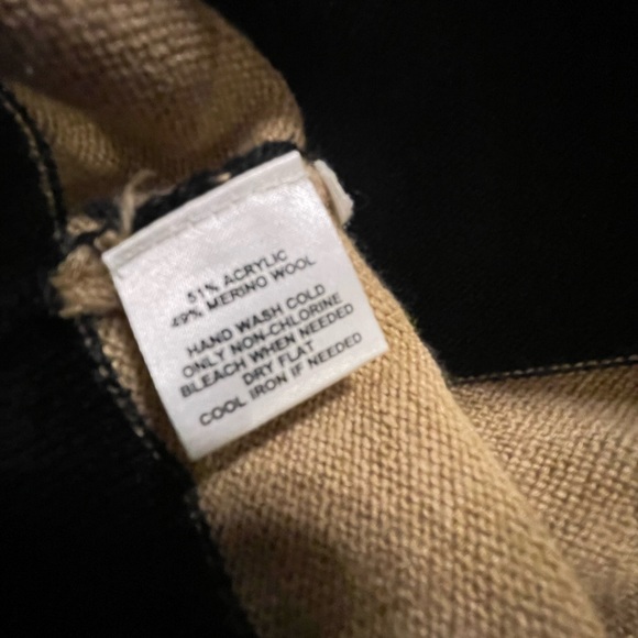 Loft Black & Tan Striped Cowl Neck Merino Wool Blend Sweater Dress L FREE SHIP - Picture 5 of 5